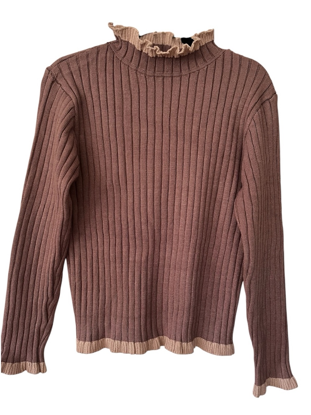 Women’s Ribbed Mock Neck Sweater Contrast Trim Size Small New Feminine Details